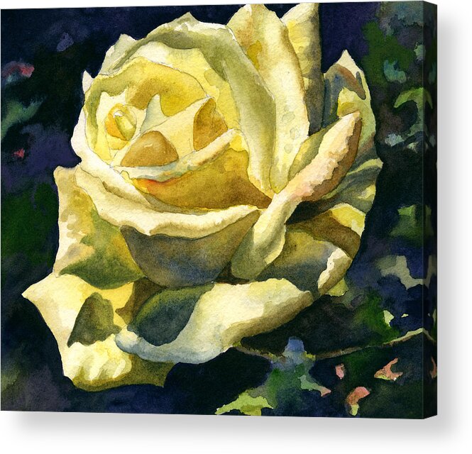 Yellow Rose Painting Acrylic Print featuring the painting Yellow Rose by Anne Gifford