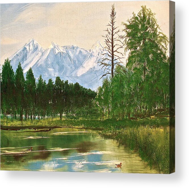 Mountains Acrylic Print featuring the painting Duck Pond by Frank SantAgata
