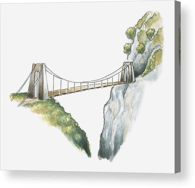 Horizontal Acrylic Print featuring the digital art Illustration Of Footbridge Passerelle D'holzarte, Gorges D'holzarte, Pyrenees-atlantiques, France by Dorling Kindersley