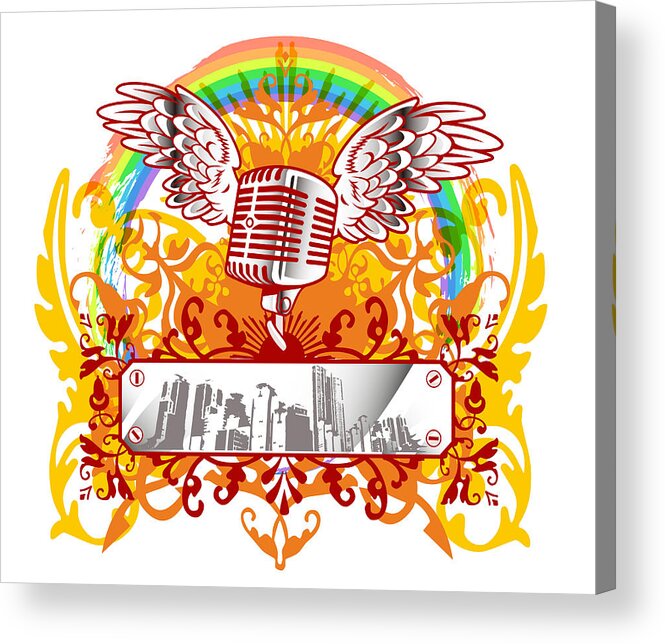 Square Acrylic Print featuring the digital art Musical Design With Microphone by Eastnine Inc.