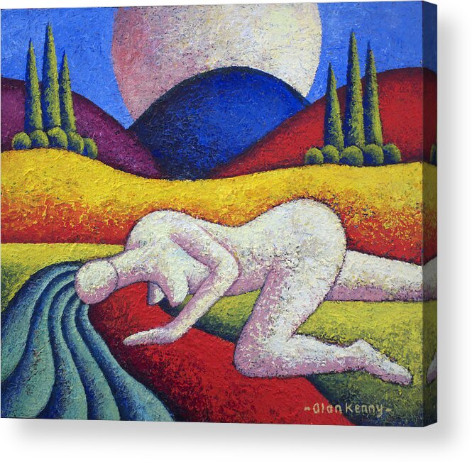 Nude I Acrylic Print featuring the painting Nude in landscape impasto by Alan Kenny