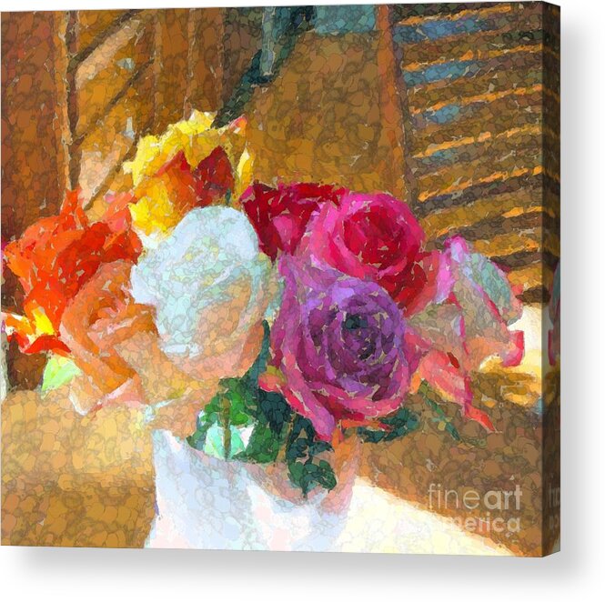 Muliti Colored Roses Acrylic Print featuring the digital art Roses on the table by Annie Gibbons