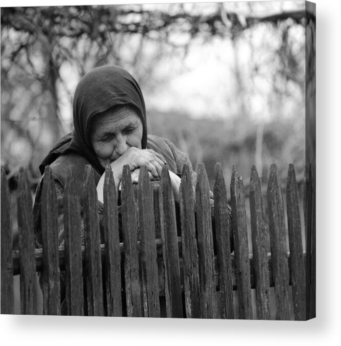 Eighties Acrylic Print featuring the photograph Sad peasant at the fence by Emanuel Tanjala