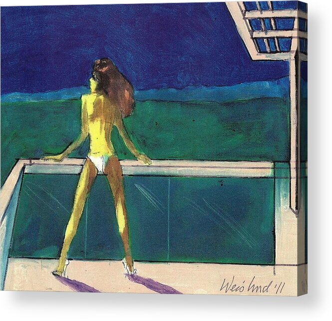 Erotic Acrylic Print featuring the painting Woman In White Bikini On Home Deck 3D by Harry WEISBURD