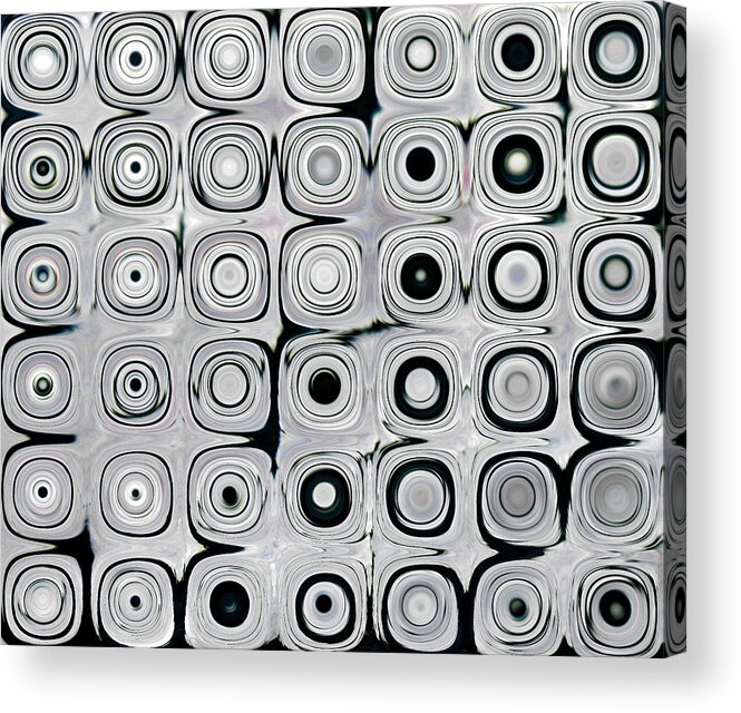 Digital Acrylic Print featuring the digital art Black and White Circles I #1 by Patty Vicknair