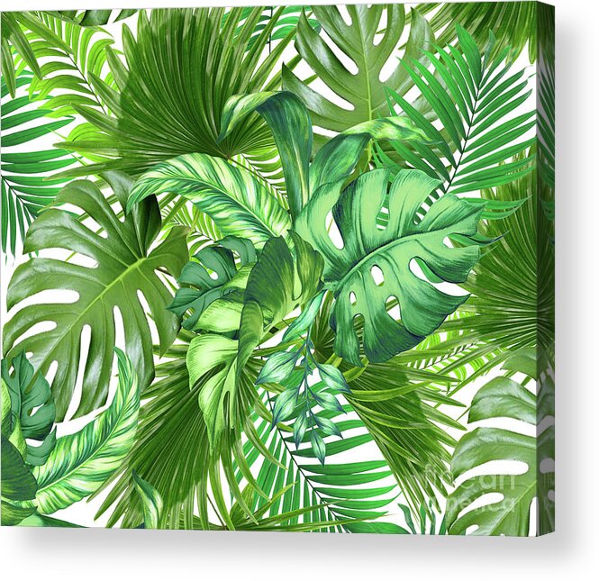 Tropical Leaves Acrylic Print featuring the painting Green Tropical Plant  by Mark Ashkenazi