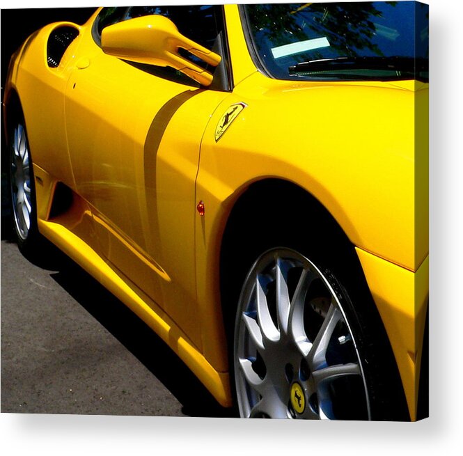 Yellow Ferrari Acrylic Print featuring the photograph Yellow Ferrari #1 by Jeff Lowe