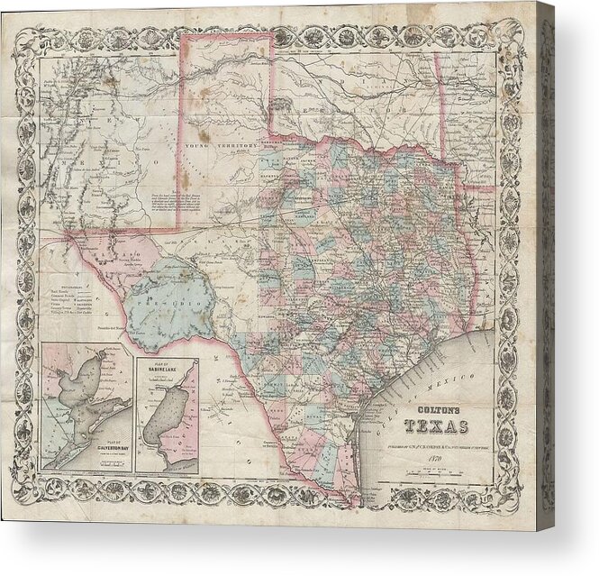 1870 Colton Pocket Map Of Texas Acrylic Print featuring the photograph 1870 Colton Pocket Map of Texas by Paul Fearn