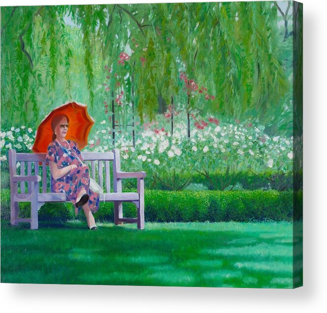 Green Acrylic Print featuring the painting A Day of Her Own by Karen Faire