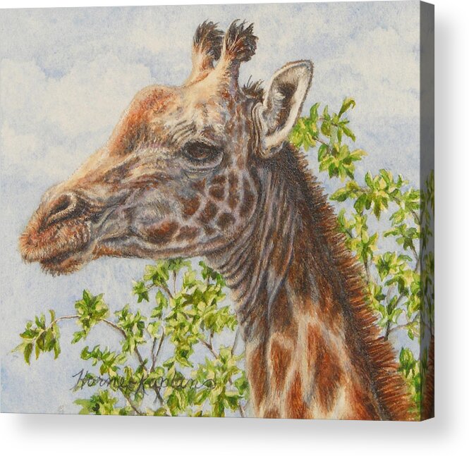 Giraffe Acrylic Print featuring the painting A Higher Point of View by Denise Horne-Kaplan