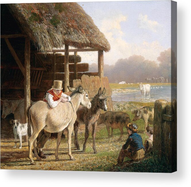 Jacques-laurent Agasse Acrylic Print featuring the painting A Visit to the Farm by Jacques-Laurent Agasse