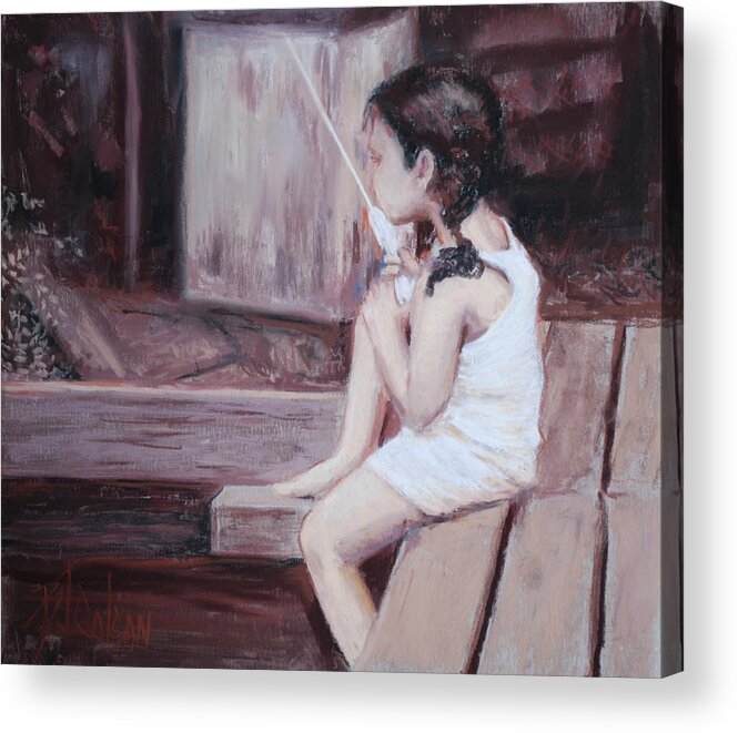 Little Girl Fishing Acrylic Print featuring the painting Amanda by Billie Colson