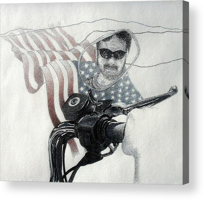 Motorcycles Harley American Flag Cycles Biker Acrylic Print featuring the drawing American Rider by Tony Ruggiero