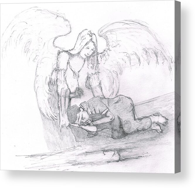 Angel Acrylic Print featuring the drawing Angel and the Man by Dan Twyman