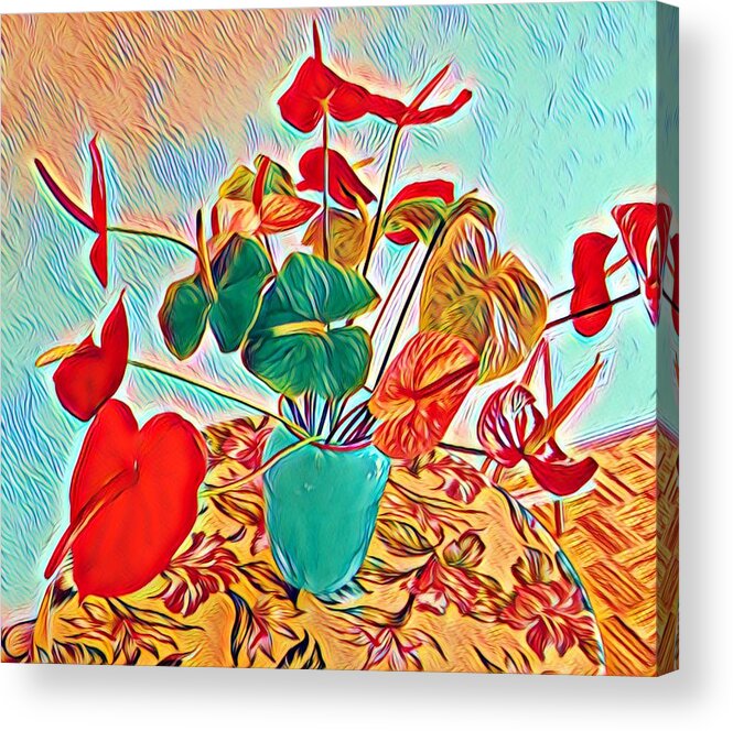 #flowersofaloha #alohabouquetoftheday #flowerpower #flowers #anthuriums #hawaii Acrylic Print featuring the photograph Anthurium Bouquet of the Day - Multiple Color by Joalene Young