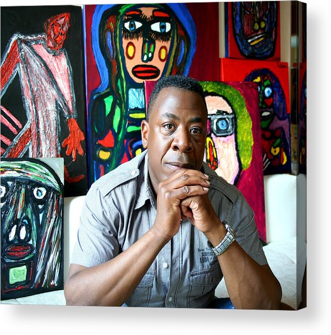 Darrell Acrylic Print featuring the photograph Artist Darrell Urban Black surrounded by his artwork by Darrell Black
