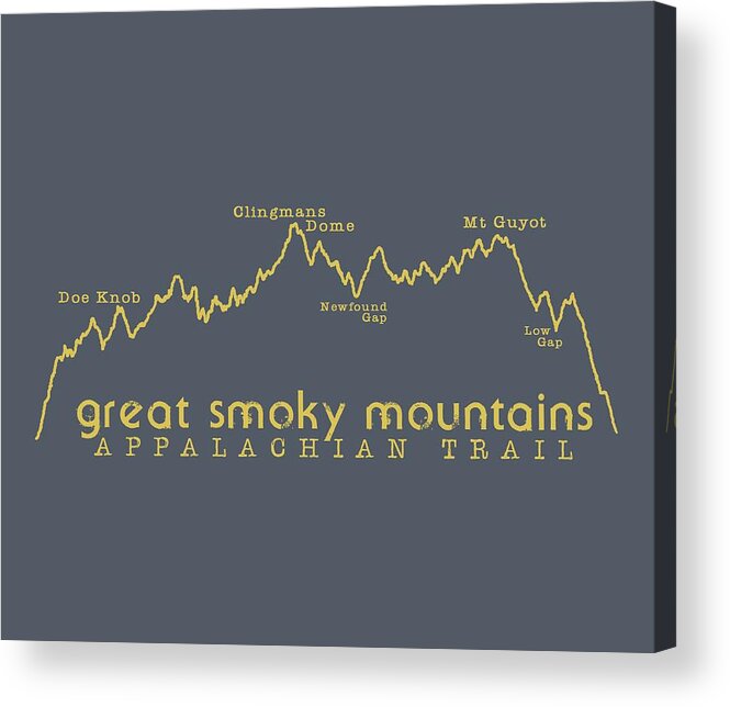 Appalachian Trail Tshirt Acrylic Print featuring the digital art AT Elevation Profile GSM Mustard by Heather Applegate