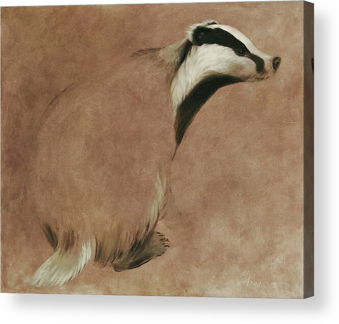 Badger Acrylic Print featuring the painting Badger by Attila Meszlenyi