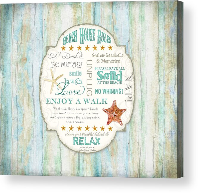 Beach House Rules Acrylic Print featuring the painting Beach House Rules - Refreshing Shore Typography by Audrey Jeanne Roberts