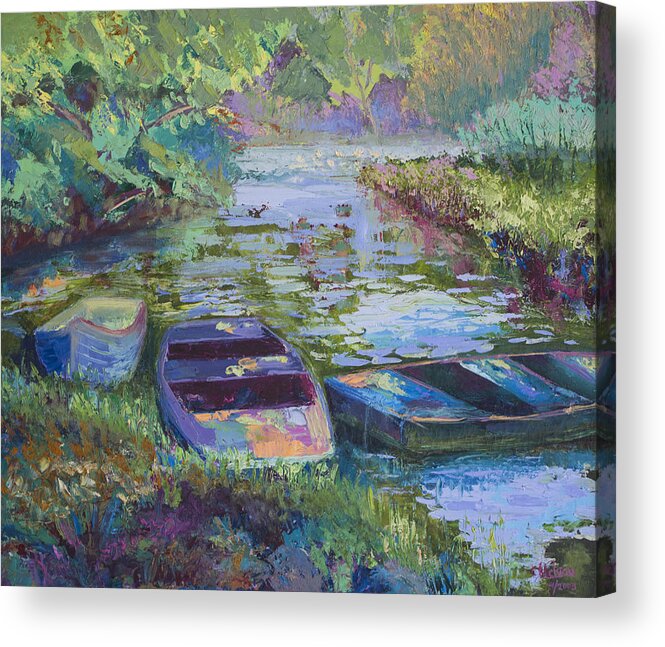 Blue Acrylic Print featuring the painting Blue Pond by Cynthia McLean