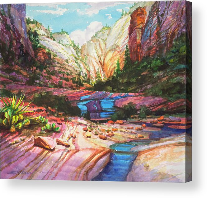 Zion Acrylic Print featuring the painting Blue Ribbon by Steve Henderson