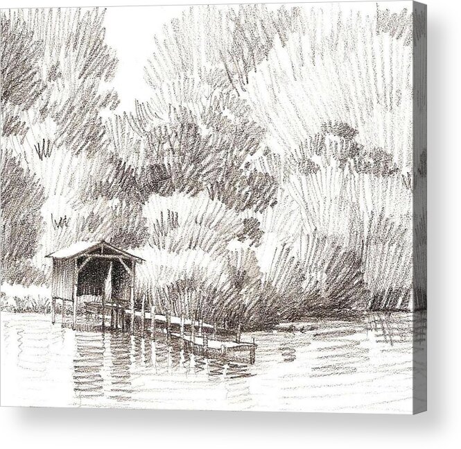 Boathouse Acrylic Print featuring the drawing Boathouse by Kevin Leveque