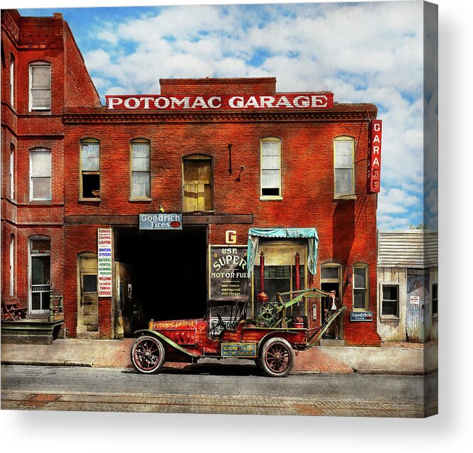 Potomac Garage Acrylic Print featuring the photograph Car - Garage - Misfit Garage 1922 by Mike Savad