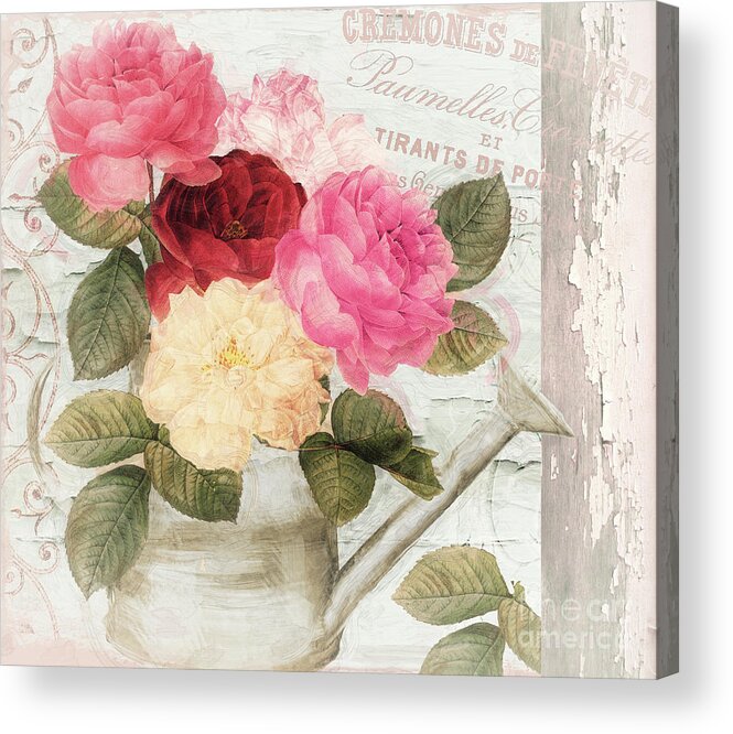 Shabby Roses Acrylic Print featuring the painting Chalet d'Ete Roses by Mindy Sommers