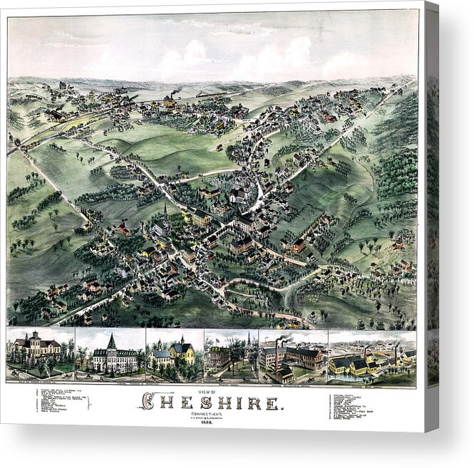 Connecticut Acrylic Print featuring the photograph Cheshire Connecticut 1882 Perspective Map by Phil Cardamone