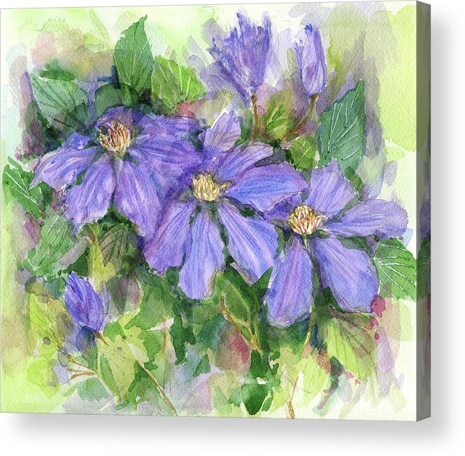 Clematis Acrylic Print featuring the painting Clematis by Garden Gate