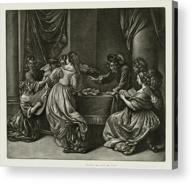 Mezzotint Acrylic Print featuring the painting Concert with Nine Persons by Wallerant Vaillant