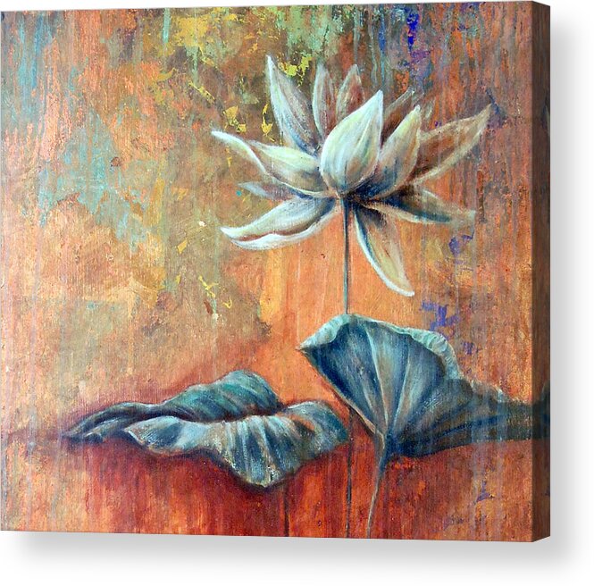 Floral Acrylic Print featuring the painting Copper Lotus by Ashley Kujan