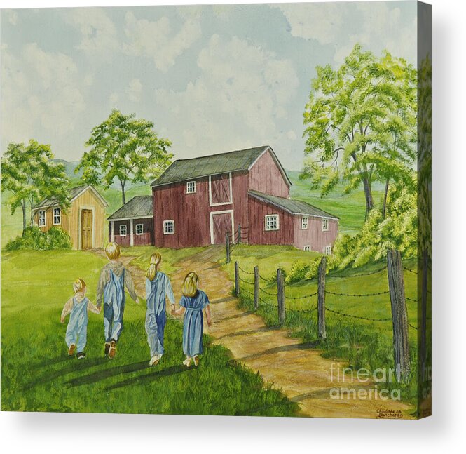 Country Kids Art Acrylic Print featuring the painting Country Kids by Charlotte Blanchard