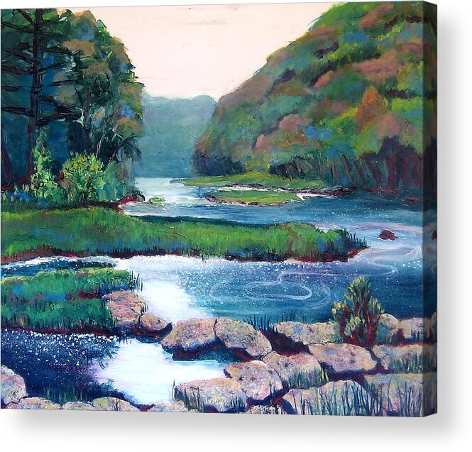 River Acrylic Print featuring the painting Dawn in West Virginia by Art Nomad Sandra Hansen