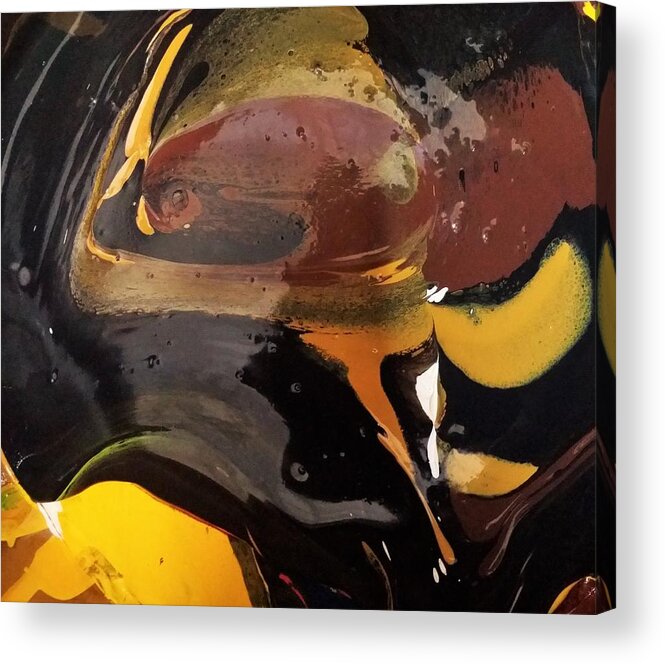 Abstract Expressionism Acrylic Print featuring the painting Defender Of The Universe Eating Sour Cream by Gyula Julian Lovas