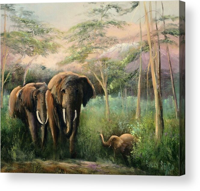 Elephants Acrylic Print featuring the painting Elephant Walk by Sally Seago