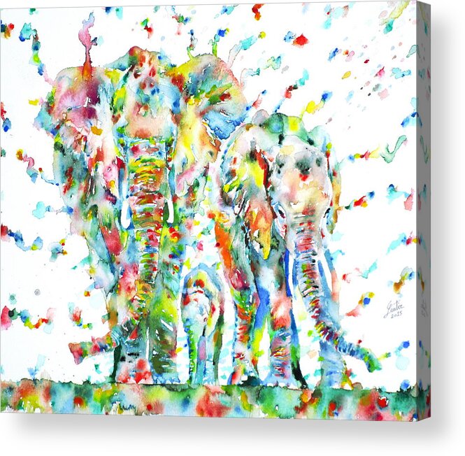 Elephant Acrylic Print featuring the painting FAMILY of ELEPHANTS by Fabrizio Cassetta