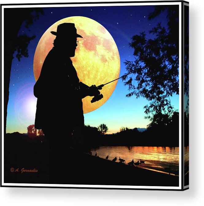 Fantasy Acrylic Print featuring the digital art Fisherman in the Moolight by A Macarthur Gurmankin