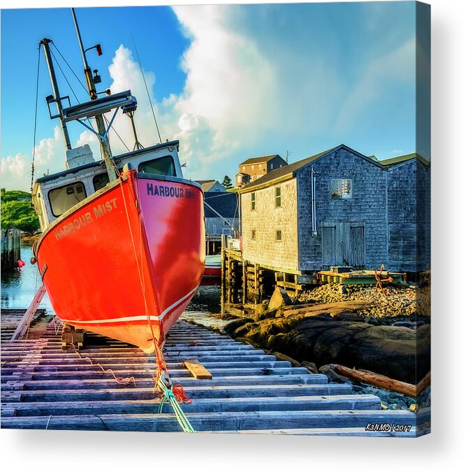 Peggys Cove Acrylic Print featuring the photograph Fishing Boat Harbour Mist, Peggys Cove by Ken Morris