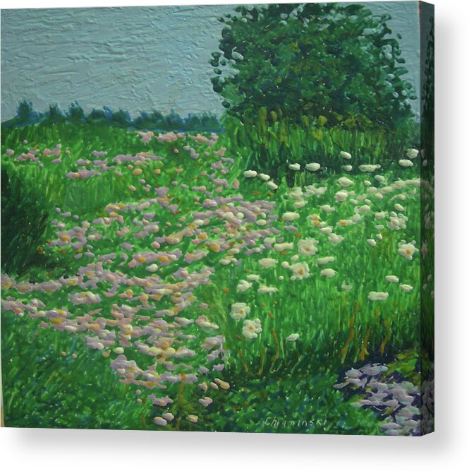 Encaustic Acrylic Print featuring the painting Flowers 1 by Stan Chraminski