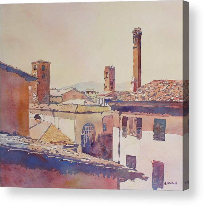 Lucca Acrylic Print featuring the painting Four Luccan Towers by Jenny Armitage