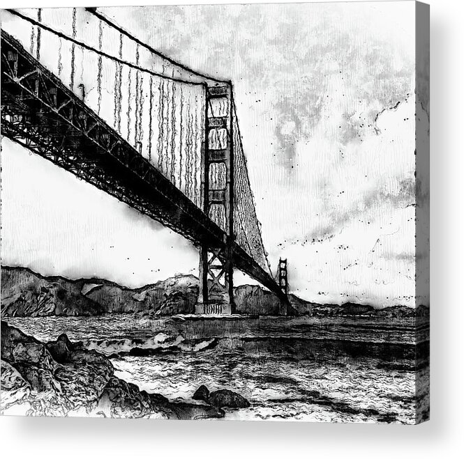 Golden Gate Bridge Acrylic Print featuring the digital art Golden Gate Bridge - Minimal 06 by AM FineArtPrints