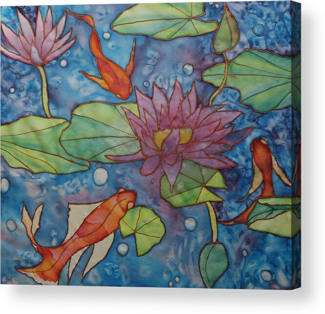 Gold Fish Acrylic Print featuring the painting Hide and Seek by Ruth Kamenev