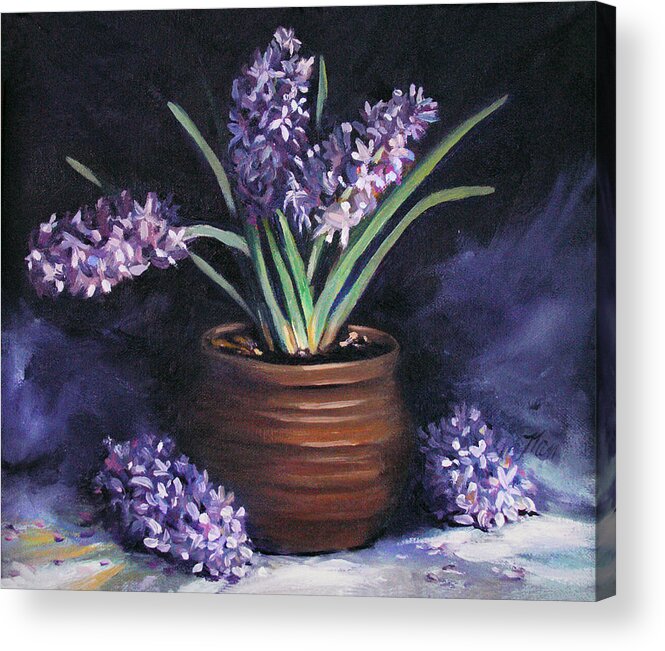 Flowers Acrylic Print featuring the painting Hyacinths in a Pot by Nancy Griswold