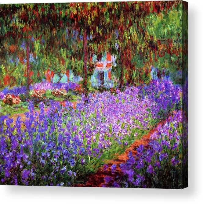 8 by 8 3dRose ft_203697_1 Print of Monet Painting Irises in Garden Framed Tile 