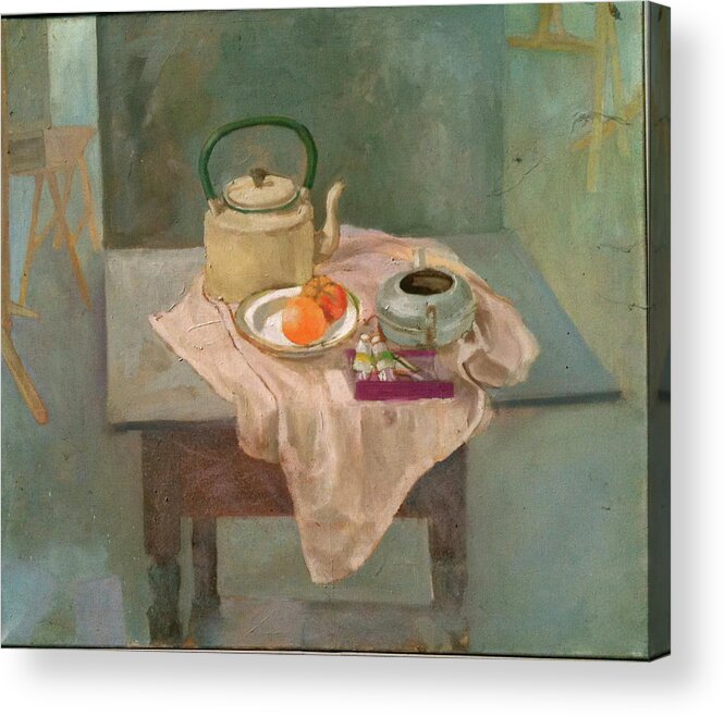 Still Life Acrylic Print featuring the painting Kettled oranges by Tom Smith