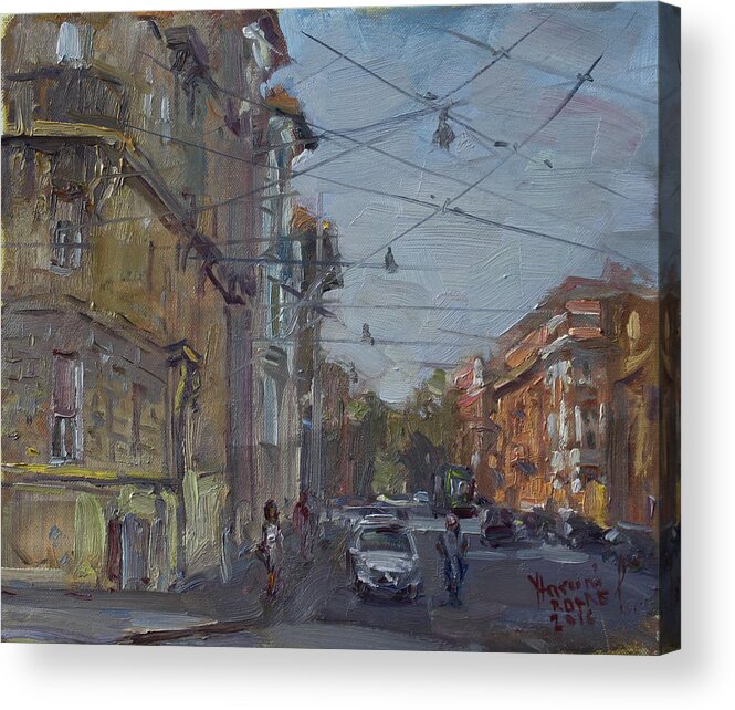 Afternoon Light Acrylic Print featuring the painting Late Afternoon Light - Regina Margherita -Rome by Ylli Haruni