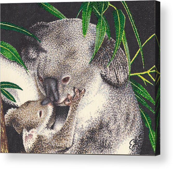 Koala Bears Acrylic Print featuring the drawing Loving Kiss by Scarlett Royale