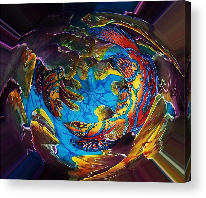 Mandarinfish Acrylic Print featuring the painting Mandarinfish Abyss by Sue Duda