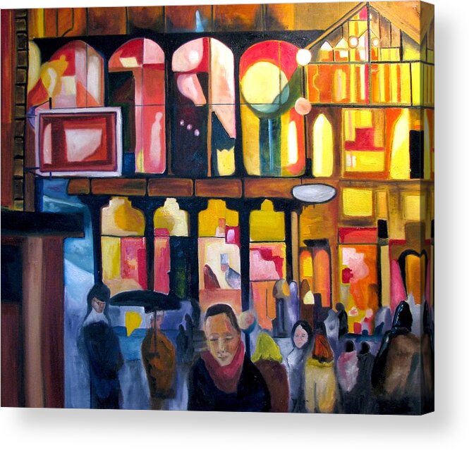 Night Scenes Acrylic Print featuring the painting Night Walk 2009 by Patricia Arroyo